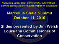 Commissioner Welsh’s Presentation to the Marcellus Shale Summit, Penn State University, 10/11/2010